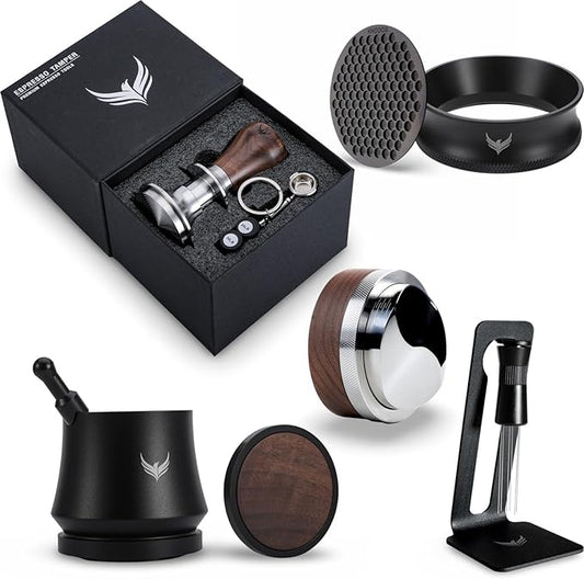 KNODOS Espresso Machine Accessories 58mm Barista Tools Includes Blind Coffee Shaker, Calibrated Tamper, Coffee Distributor, Portafilter Funnel, Puck Screen and WDT Espresso Stirrer
