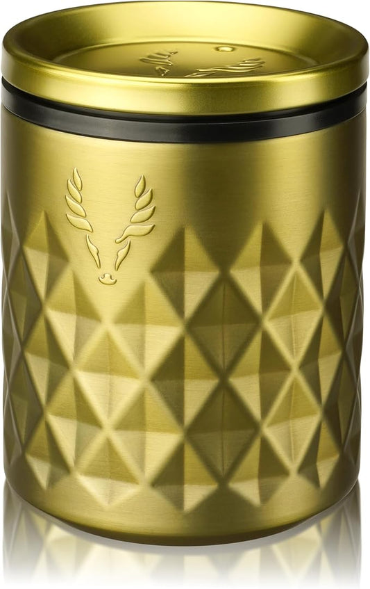 Viski Paragon Stainless Steel Rocks Tumbler Cup with Lid, Insulated Ceramic Lined Metal Whiskey Glass for Patio, Outdoor BBQ Party, Gifts for Cocktail and Drink Lovers, 12 oz, Set of 1, Gold