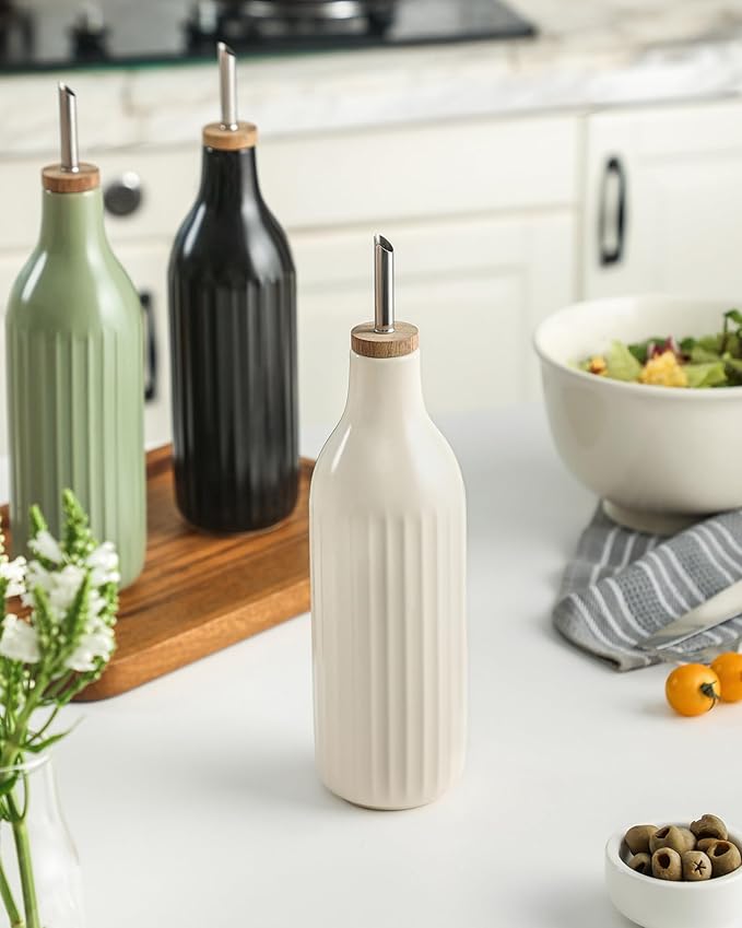 FE FUN ELEMENTS Olive Oil Dispenser Bottle, 19 oz Oil Dispenser for Kitchen and Vinegar Dispenser Bottle, Suitable for Vinegar, Coffee Syrups & Other Liquids, White Set of 2