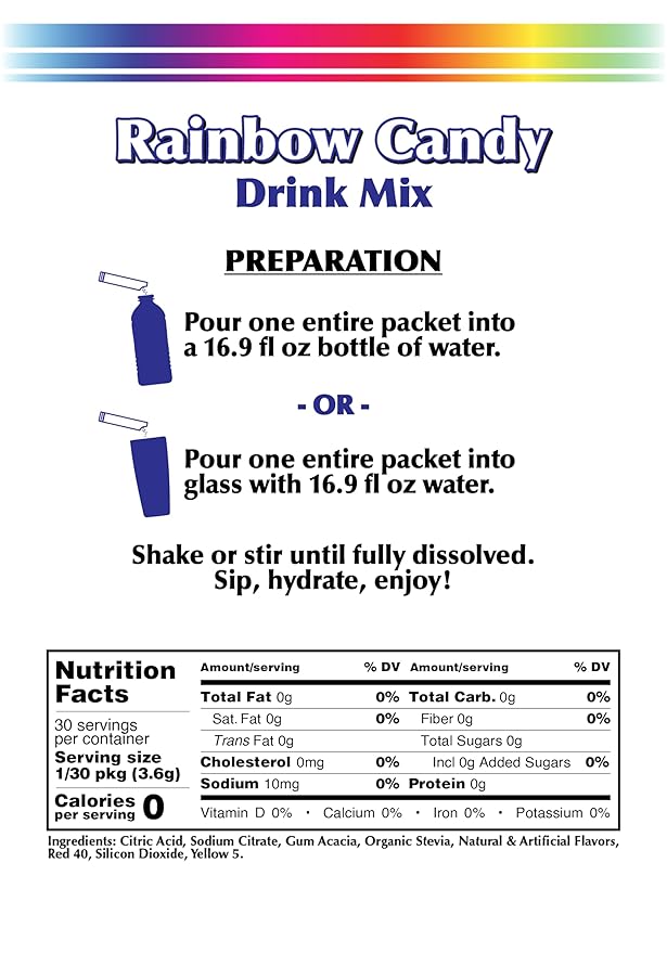 GramZero 2GO Sticks - Rainbow Candy, Zero Calorie Sugar Free Drink Mix, Stevia Sweetened, Great For Nutrition Club Loaded Tea To Go Kits