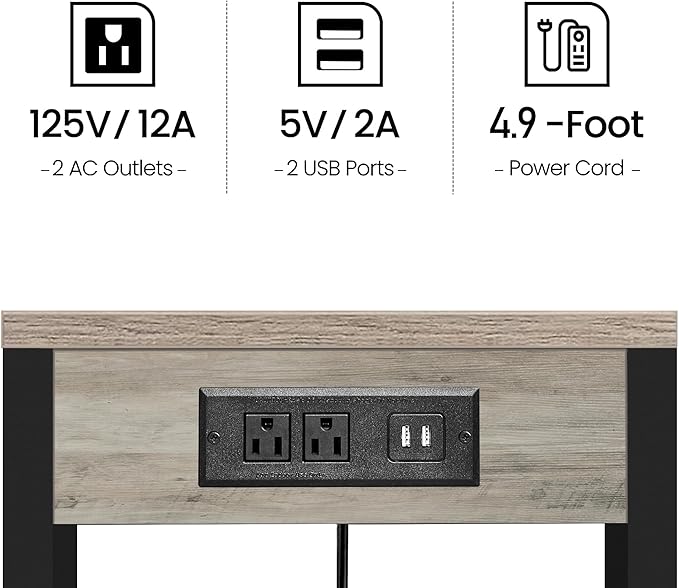 TUTOTAK C-Shaped Side Table, Set of 2, C Table End Table with Charging Station, Sofa Couch Table for Small Spaces, Couch Side Table for Livingroom, Bedroom, Greige TB01BG0432
