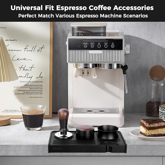 EZHPYK Espresso Tamping Mat for Counter – Food Grade Silicone Multi-Slot Coffee Tamper Mat for Barista Espresso Machine Accessories – Waterproof Neat Tamp Station Coffee Bar Mat for Countertop Black