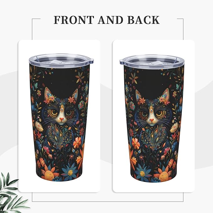 Cat Tumbler with Lid and Straw 20oz Coffee Tumblers Leakproof Stainless Steel Travel Mug Vacuum Insulated Cup for Iced and Hot