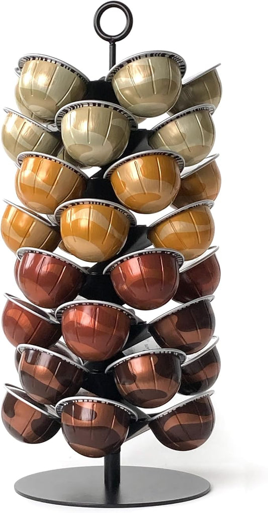 Coffee Pod Carousel for Nespresso Vertuo Capsules, Holds 40 Pods, 360° Rotating Stand, Metal (Black)