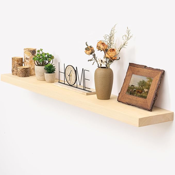Marsmiles Floating Shelves for Wall - 48 Inch Unfinished Natural Wood Floating Shelves Set of 1-48 Inch Wide x 7.7 Inch Deep x 1.6 Inch Thick Natural Wooden Shelves for Room Wall