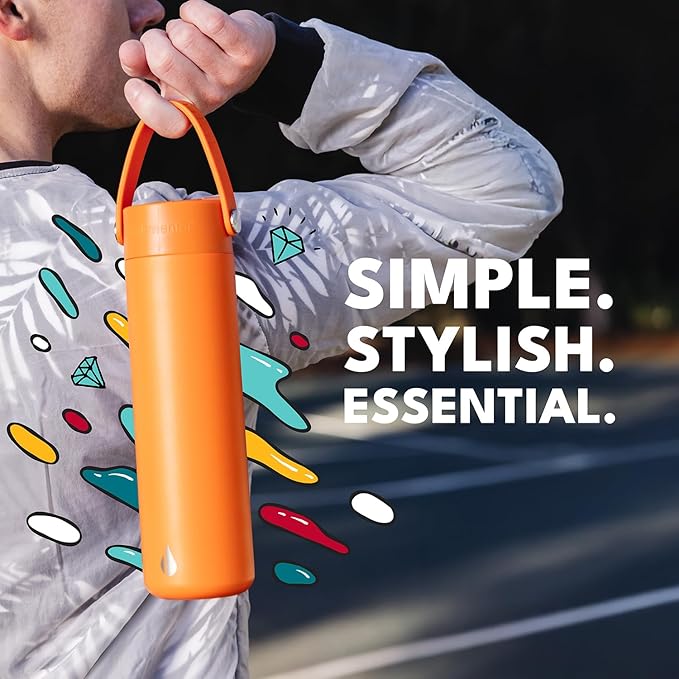 Elemental 24oz Insulated Water Bottle with Straw - 100% Leak-Proof Stainless Steel Core Water Bottles for Travel, Sports and Gym - Double Wall Insulation & BPA Free - Orange