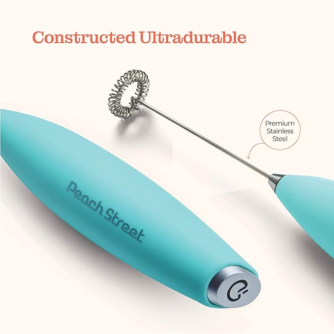 Powerful Handheld Milk Frother, Mini Milk Foamer, Battery Operated (Not included) Stainless Steel Drink Mixer for Coffee, Lattes, Cappuccino, Frappe, Matcha, Hot Chocolate.