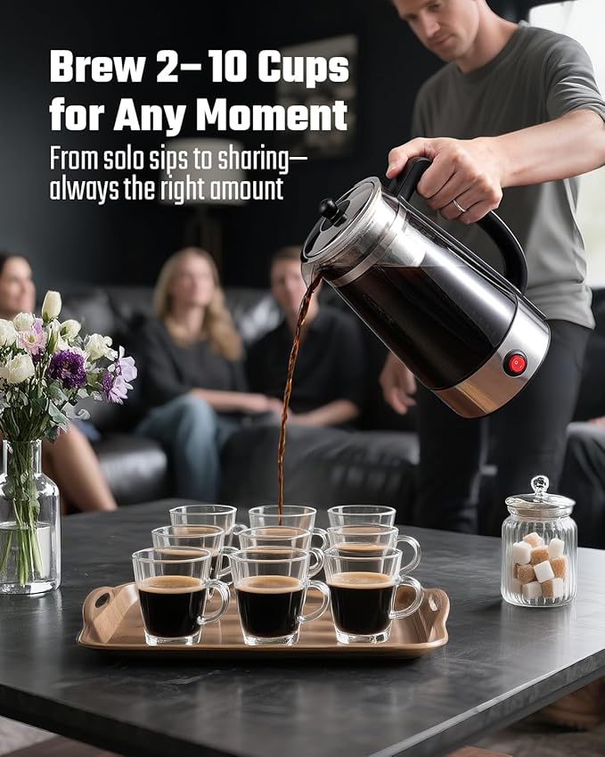 KIDISLE Percolator Coffee Pot Electric Coffee Maker, Brews 2–10 Cups, Auto Keep Warm, Stainless Steel Basket, Borosilicate Glass, Easy-Pour Spout, Cool-Touch Handle