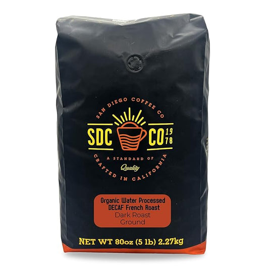 San Diego Coffee Organic French Roast DECAF, Dark Roast, Ground Coffee, 5-Pound Bag Café descafeinado molido tostado