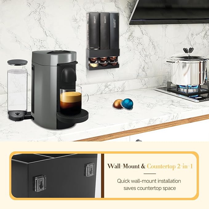 Pod Holder for Nespresso Vertuo Capsules - Wall Mount & Countertop Pod Organizer, Holds 3 Boxes of Coffee Pods, Modern Acrylic Storage for Nespresso Coffee Bar Accessories(Only Shelf)