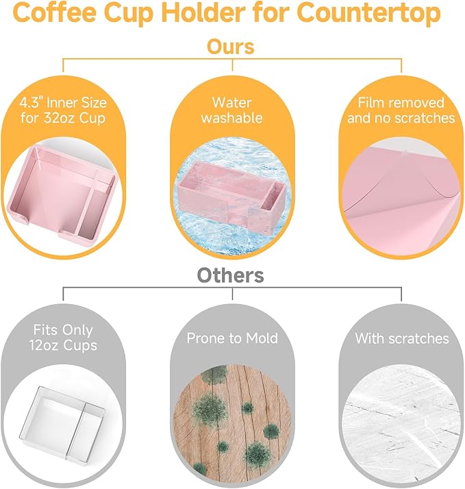 Coffee Cup Holder for Countertop - Pink Acrylic Coffee Bar Accessories 2 Cup Organizer Station Organizer Farmhouse Table Décor
