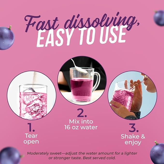 JUNP Sugar Free Electrolytes Powder Packets for Water Salt & Potassium Instant Hydration Packets, Zero Calorie No Carbs No Sugar Electrolyte Drink Mix Sticks, Keto Friendly, Vine Ripened Grape 5 Pack