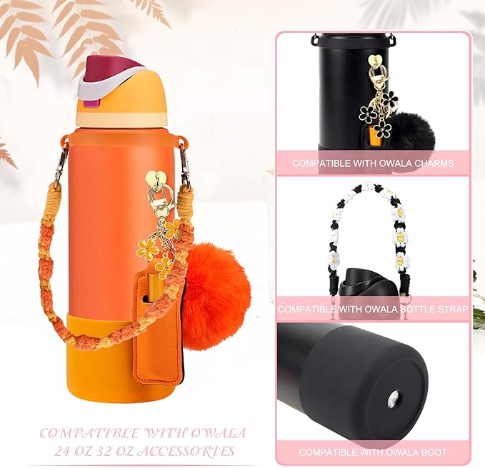 Compatible for Owala Accessories Bundle: Silicone Boot for 24oz & 32oz Bottles, Charms,Handle,Strap,Rubber Bottoms, and Decorative Add-ons for Your Compatible for Owala Water Bottle,Citrus Crush