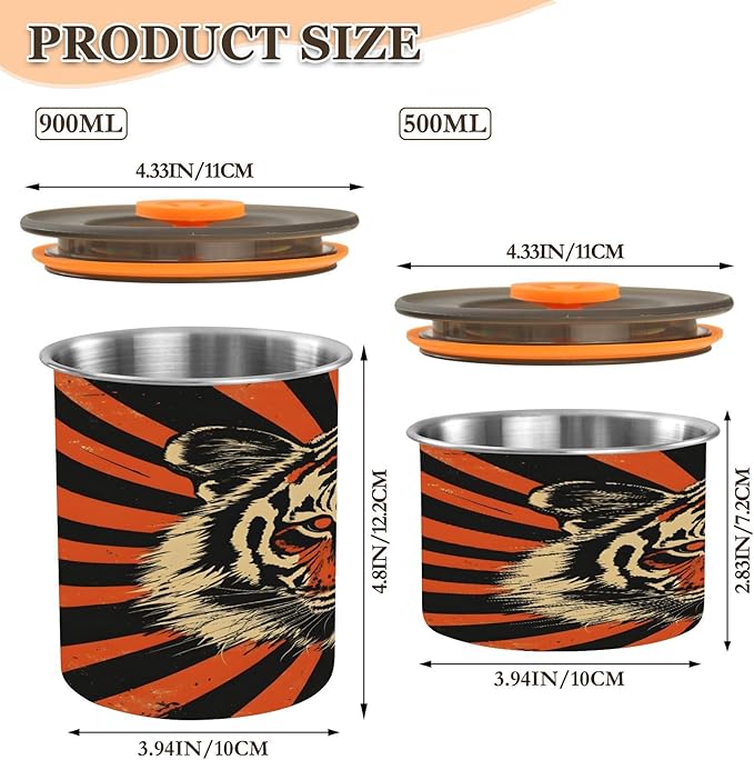 YETTASBIN Tiger Airtight Food Storage Containers 500ml/17oz, Stainless Steel Coffee Canisters with Vacuum-Lock Lid for Kitchen Organization, Coffee Bean, Tea, Sugar, Flour