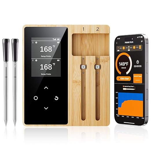 Newise Wireless Meat Thermometer Digital with 2 Probes, Long Range Bluetooth Food Thermometer with Smart APP Alerts for Cooking, Grill, AirFryer, Perfect for BBQ Chicken Turkey