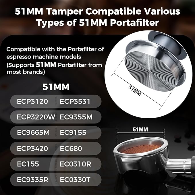 IKAPE 51MM Espresso Tamper Kit 6 in 1, Coffee Tamper, WDT Tool, Magnetic Dosing Funnel, Puck Screen, Milk Pitcher, Cleaning Brush
