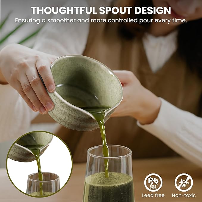 Matcha Whisk Set, 5 Pcs Matcha Kit, Premium Ceramic Matcha Set, Whisk and Bowl, Sifter, Cup Holder, Bamboo Scoop, Tea Plucking, Tea Towel, Matcha Lovers (Jade Green)