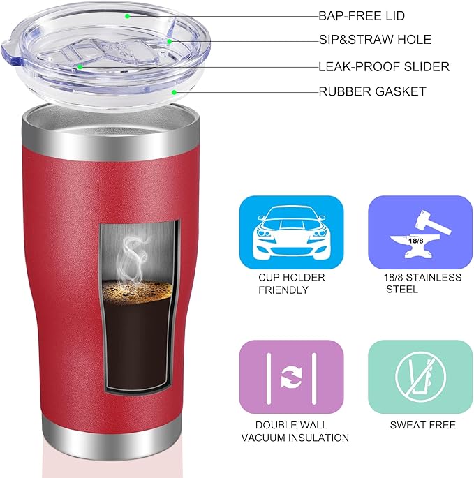 VEGOND 20oz Tumbler Stainless Steel Tumbler Cup with Lid And Straw Vacuum Insulated Double Wall Travel Coffee Mug(Brick Red 12 Pack)