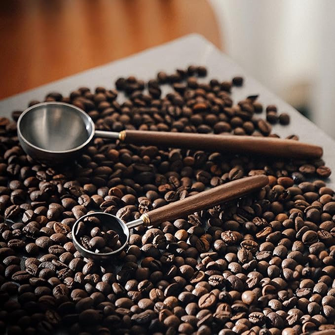 Coffee Spoon - Vintage Walnut Wood Handle, Stainless Steel Coffee Scoop ，Stainless Steel Tea Scoopand Seasoning Spoons (1, Gunmetal, 10g Capacity)