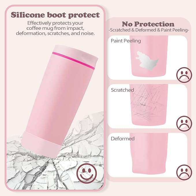 2Pcs Silicone Boot for Owala SmoothSip Slider Coffee Tumbler 20oz 12oz, Anti-Slip Sleeve for Travel Coffee Mug, Protective Accessories for Owala BPA Free (Pucker Up)
