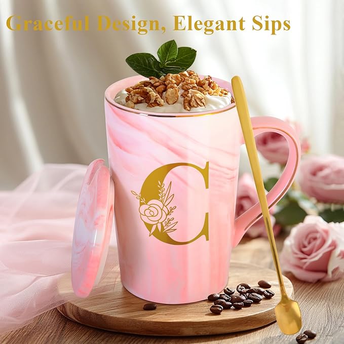 Personalized Ceramic Coffee Mug with Lid Tea Cup Girlfriend Gf Gifts Future Mrs Her Women Boyfriend 1 One Year Anniversary Meaningful Cute Romantic Christmas Xmas First Valentines I Love You More,C