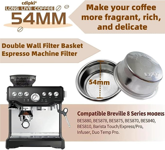 BES860XL Double Cup Dual Wall coffee Filter Basket compatible with Breville BES870/875/880/878/890/500/BES860XL Coffee Machine Pressurized Filter Basket basket Fits various Breville models