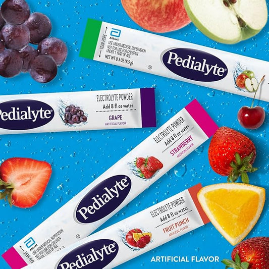 Pedialyte Electrolyte Powder | Hydration Drink for Kids & Adults | Variety Pack: Grape, Strawberry Fruit Punch, and Apple, 8 Powder Packets