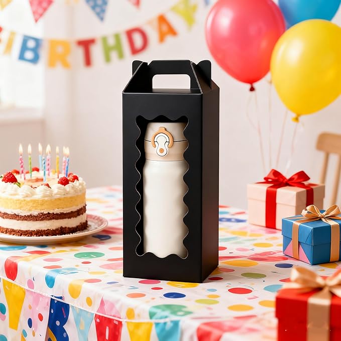 25Pcs Tumbler Gift boxes for glass cup with Handle for 16oz 18oz 20oz Sublimation Glass, Cup boxes for packaging 16oz,water bottle gift boxes,Tumbler Packaging Boxes with window for gifts（Black）