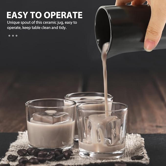 DOITOOL Ceramic Creamer Pitcher Porcelain Milk Jug Pourer Coffee Milk Creamer Pitcher Sauce Container for Serving and Display, Black