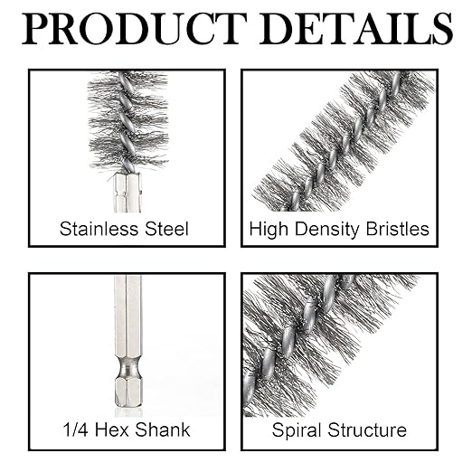 Patelai 12 Pcs Stainless Steel Wire Bore Brush Different Size Twisted Cleaning Brush with Handle 1/4 Inch Hex Shank for Power Drill Impact Driver (8/ 9/ 10/ 11/ 13/ 16/ 18/ 19/ 22/ 25/ 28/ 30 mm)