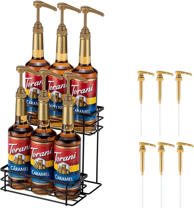 Coffee Syrup Organizer Rack, (6 Bottle Capacity),2 Tier Coffee Syrup holder for Coffee Bar Accessories,Kitchen,Storage for Syrup, Wine, Dressing（Black）