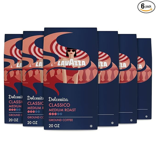 Lavazza Dolcevita Classico Ground Coffee 6 Bags of 20oz, Medium Roast, Rich and Full-bodied, Intensity 3/5, Arabica and Robusta, Ideal for Drip Brewers, (Pack of 6) - Package May Vary