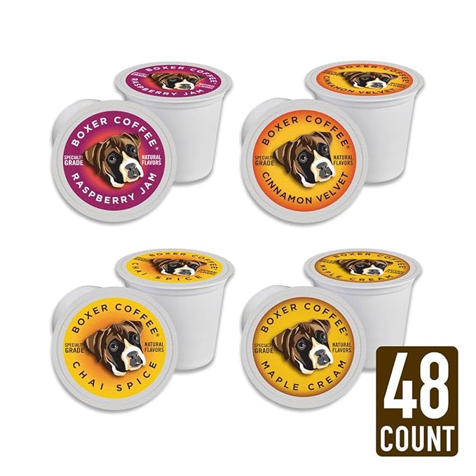 Boxer Coffee 48 Count Bold Naturally Flavored Medium Roast Coffee Variety Pack Sampler Single-Serve Cups Pods Specialty Grade Gourmet Artisan Coffee Compatible with Keurig K-Cup Brewers