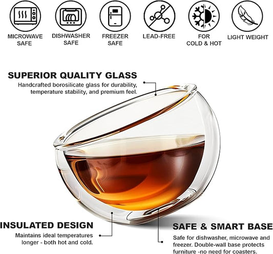 4 Pack Double Walled Glass Teacups Insulated Glasses - (4oz / 120ml) Heatproof Borosilicate Tea Cup, Mini Espresso Cups Gift Box