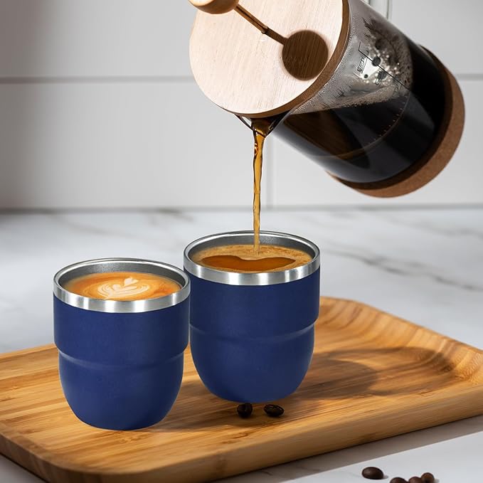 4oz Stackable Cup, Vacuum Insulated Espresso Cup Set of 2, Espresso Shot Glass for Coffee, Double Wall Stainless Steel Mini Tumbler Shot Glasses with Straw and Lid