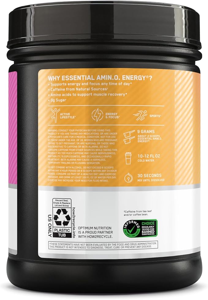 Optimum Nutrition Amino Energy - Pre Workout with Green Tea, BCAA, Amino Acids, Keto Friendly, Green Coffee Extract, Energy Powder - Tropical Sunrise, 20.6 Ounce, 65 Servings (Packaging May Vary)
