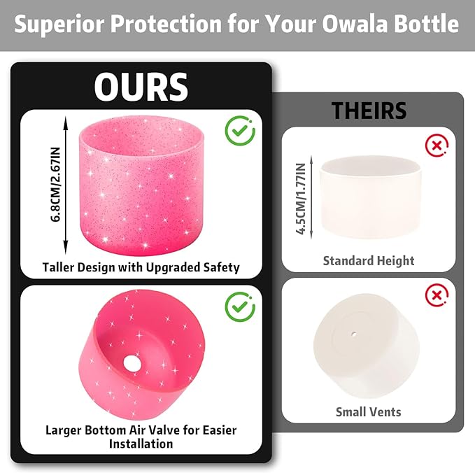 Silicone Boot for Owala 32oz Water Bottle – Anti-Slip Protective Cover, Bottle Boot, Base Cover Compatible with FreeSip, Sleeve for Stainless Steel Tumblers (Glitter Rose Red, 32OZ)