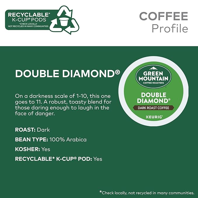 Green Mountain Coffee Roasters Double Diamond Keurig Single-Serve K-Cup pods, Dark Roast Coffee, 60 Count (6 Packs of 10)