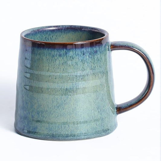 Large Ceramic Coffee Mug, Handmade Pottery Mugs, Tea Cups with Big Handle for Office and Home, 15.5 oz, Dishwasher and Microwave Safe (Blue Green)