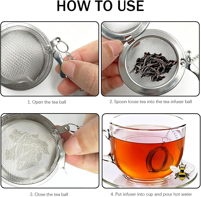 2 Pack Stainless Steel Tea Infuser with Sunny Yellow Bee & Blossom Charm - Handmade Mesh Tea Ball Strainers for Loose Leaf Tea, Elegant Tea Diffusers for Loose Tea Tea Accessories