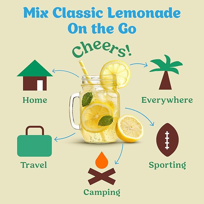 Craftmix Classic Lemonade Mix, 12 Packets, Easy Powder Drink with Real Fruit, Low-Sugar, Vegan, Low-Carb, Non-GMO, Dairy-Free, Gluten-Free, Flavored Water Enhancer, On-the-Go Water Flavoring Packets