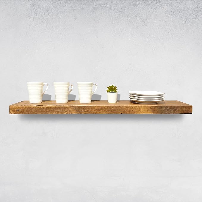 URBANDI, Rustic Floating Shelves, Set of 2, Hidden Bracket, Solid Wood, Heavy Duty, Wall Mounted Shelves, (Brown, 36Wx6D)