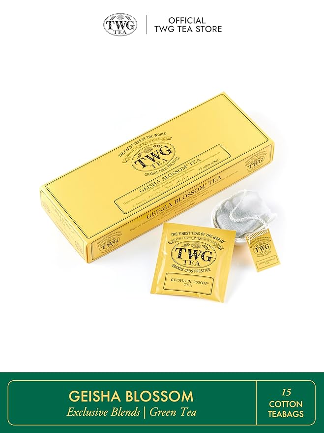 TWG Tea | Geisha Blossom Tea | Green Tea | Passionfruit & Marigold Petals | 15 Hand Sewn Cotton Teabags | Gift Set