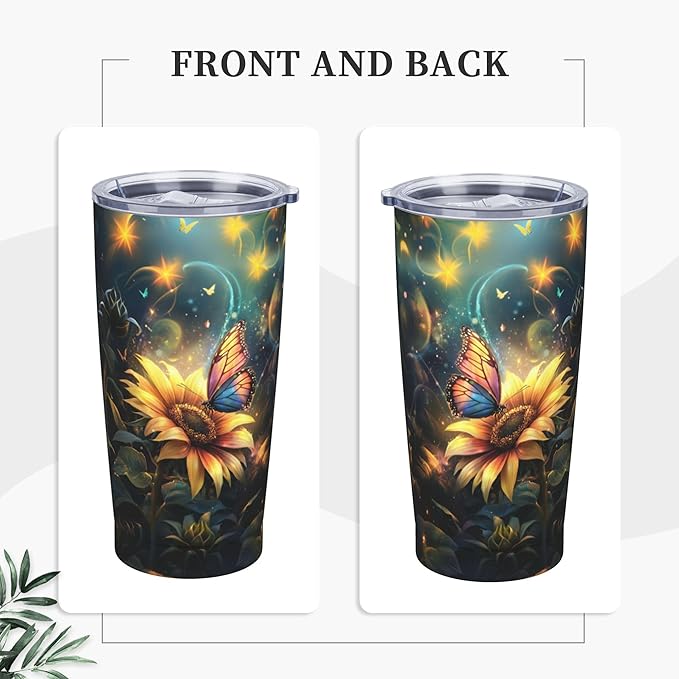 Sunflower Tumbler with Lid and Straw 20oz Coffee Tumblers Leakproof Stainless Steel Travel Mug Vacuum Insulated Cup for Iced and Hot