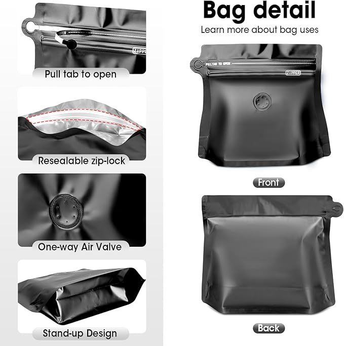 5oz 1/3 lb 60pcs Coffee Bags with Valve,Vented Coffee Bag Barrier Bags Store Bags Coffee Packaging Coffee Storage Pouches Stand-up Bags for Food Diamond Shaped Need to Use Heat Sealing Machine（Black）