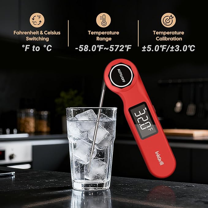 InkGrill Rechargeable 0.5 Seconds Instant Read Meat Thermometer for Cooking, ±0.5℉ Accuracy Digital Food Thermometer with Large Screen, Waterproof Kitchen Thermometer Magnets for Grilling Frying BBQ