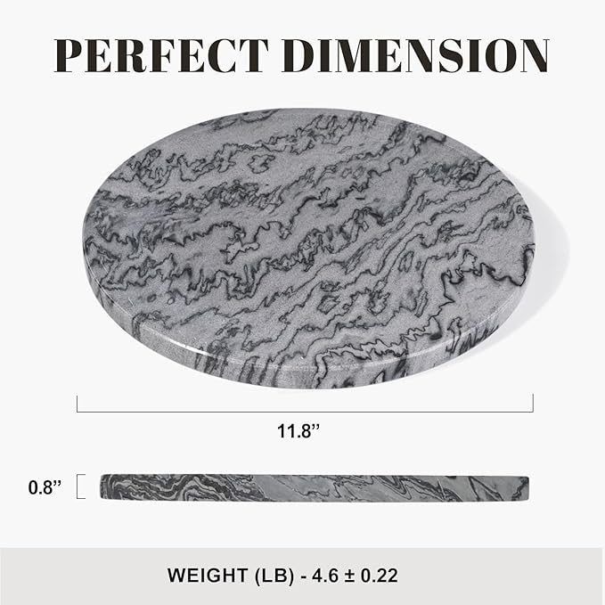 Natural Marble Tray, 11.8in Serving Tray for Fruit, Round Decorative Vanity Dish for Jewelry&Key, Quality Storage Plate for Kitchen Coffee Table and Bathroom Desktop, Monte Grigio