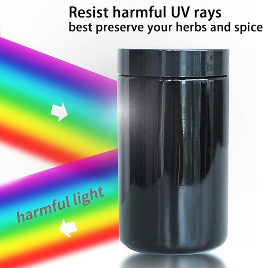 Black Glass Airtight Storage Container Jar 300ml with UV Protection for Spice Coffee