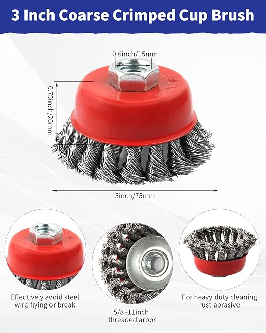 Rocaris Wire Wheel Cup Brush for Grinders, 8 Pack Wire Wheels for 4 1/2 Angle Grinder, 3 & 4 Inch Twisted Knotted & Coarse Crimped Cup Brush
