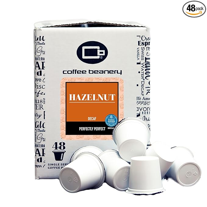 Hazlenut Decaf Coffee Pods by Coffee Beanery | 48ct Bulk Medium Roast Arbica Coffee